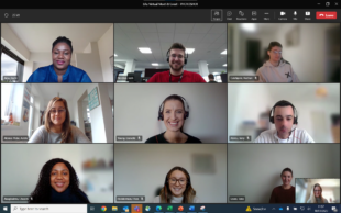 Screen shot of a video conference call with 9 business analysis apprentices