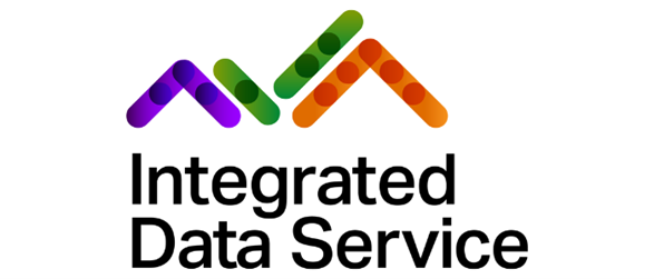 White background with the purple, green and orange lines of the integrated data service logo