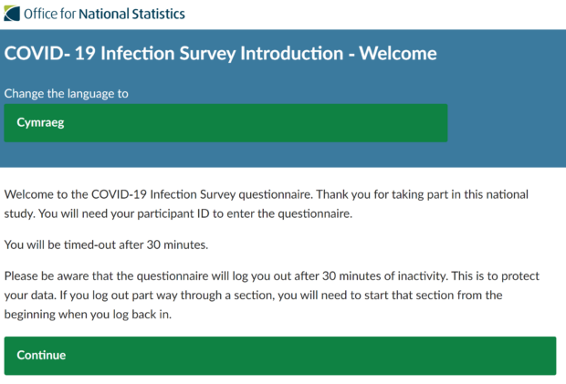 The start page of the COVID-19 online survey