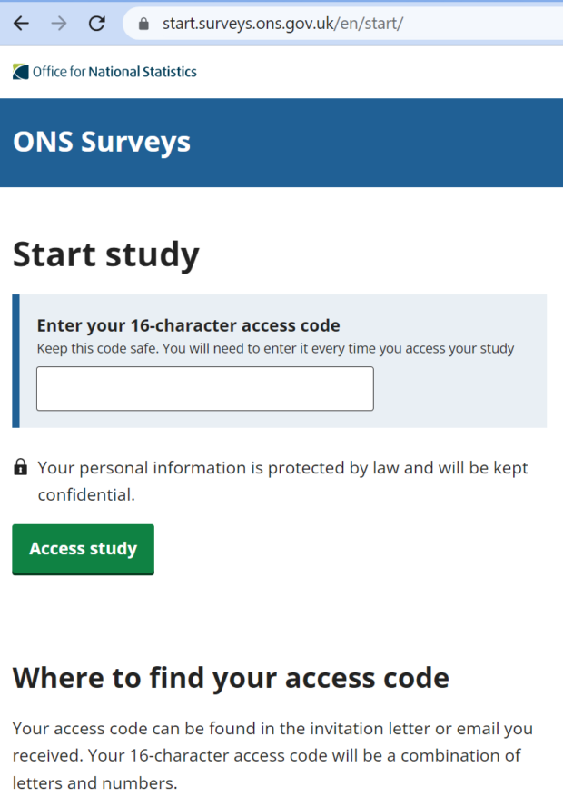 Screen shot of the online COVID and respiratory illness survey 