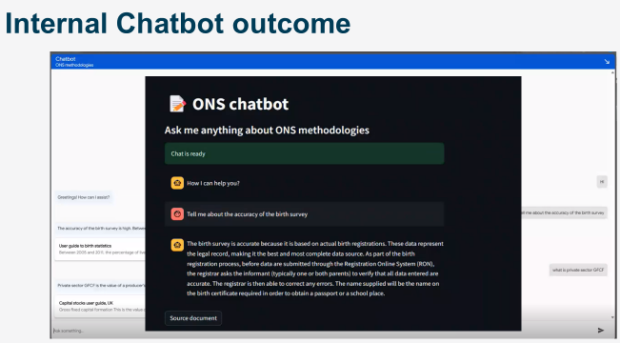 Screen shot of the ONS chatbot prototype